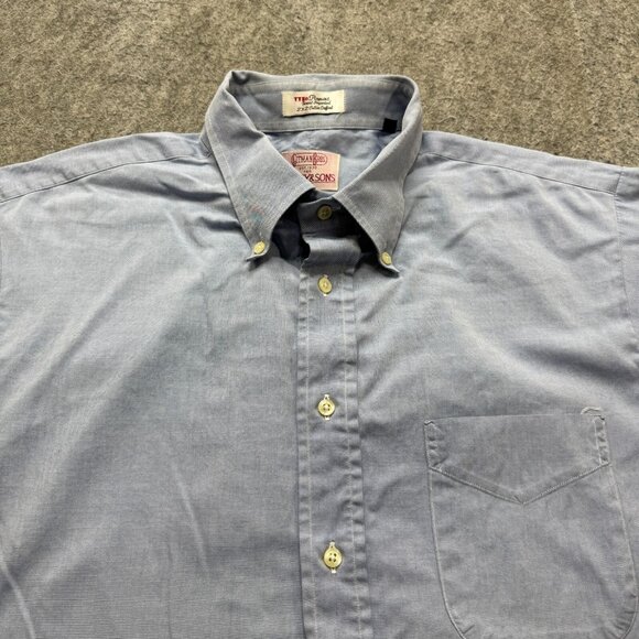 Gitman Bros Oxford Shirt Men 17.5 33 Blue Short Sleeve Button-Down Pinpoint - Picture 1 of 13